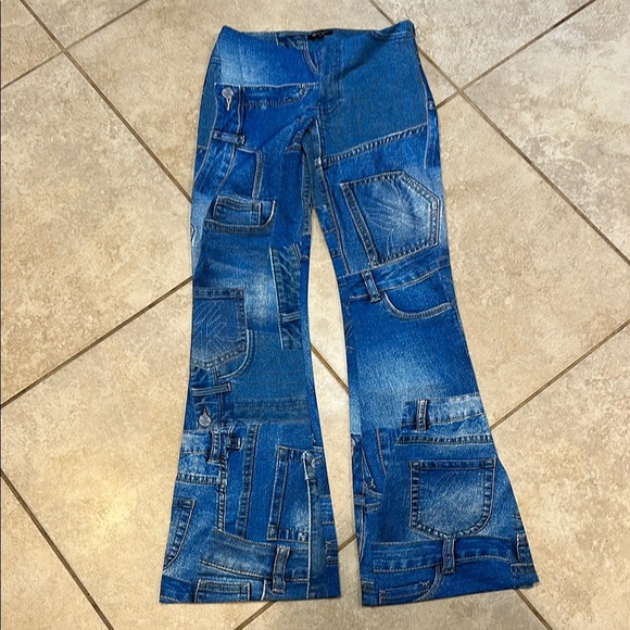 Dolls Kill Pants - New! Generation Kiss Dolls Kill Harper Faux Denim Flare Leggings Pants S Rave